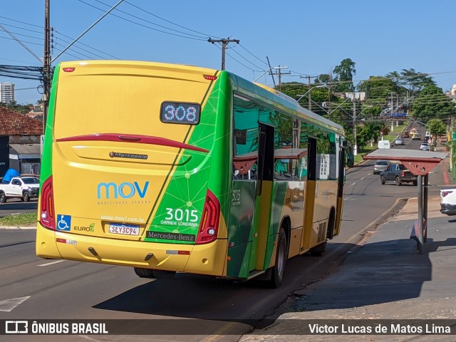 TCGL - Transportes Coletivos Grande Londrina 3015 na cidade de Londrina, Paraná, Brasil, por Victor Lucas de Matos Lima. ID da foto: 11826094.