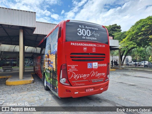 Empresa de Ônibus Pássaro Marron 5959 na cidade de Guaratinguetá, São Paulo, Brasil, por Érick Zácaro Cabral. ID da foto: 11761128.