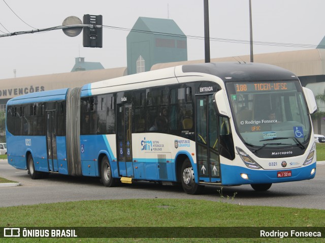 Transol Transportes Coletivos 0321 na cidade de Florianópolis, Santa Catarina, Brasil, por Rodrigo Fonseca. Número da foto: #12477384.