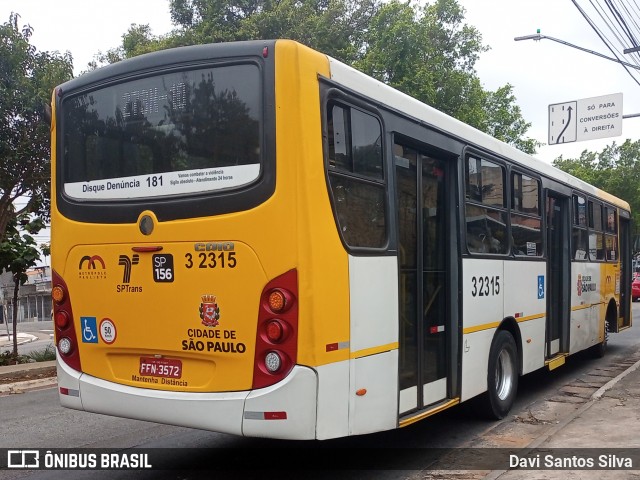 Viação Metrópole Paulista - Zona Leste 3 2315 na cidade de São Paulo, São Paulo, Brasil, por Davi Santos Silva. Número da foto: #12480671.