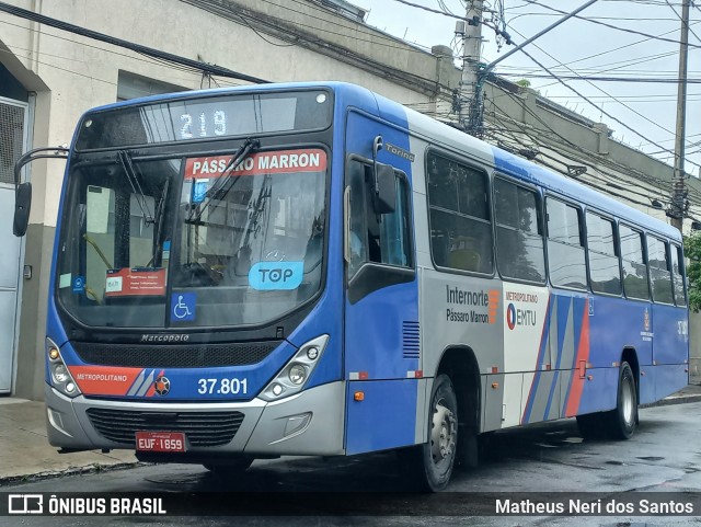 Empresa de Ônibus Pássaro Marron 37.801 na cidade de São Paulo, São Paulo, Brasil, por Matheus Neri dos Santos. Número da foto: #12502076.