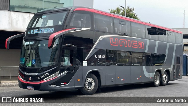 Transportes Única Petrópolis RJ 163.008 na cidade de Rio de Janeiro, Rio de Janeiro, Brasil, por Antonio Netto. Número da foto: #12459839.