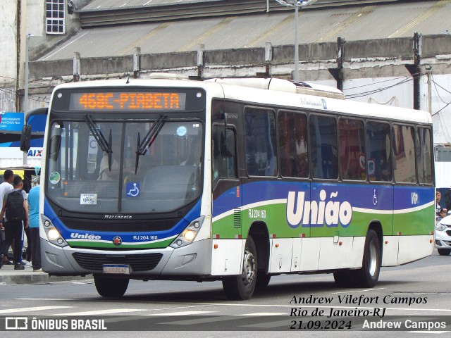Viação União RJ 204.160 na cidade de Rio de Janeiro, Rio de Janeiro, Brasil, por Andrew Campos. Número da foto: #12468794.
