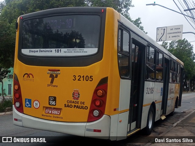 Viação Metrópole Paulista - Zona Leste 3 2105 na cidade de São Paulo, São Paulo, Brasil, por Davi Santos Silva. Número da foto: #12467853.