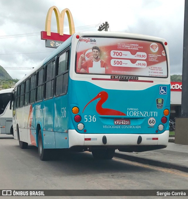 Expresso Lorenzutti 536 na cidade de Guarapari, Espírito Santo, Brasil, por Sergio Corrêa. Número da foto: #12548014.