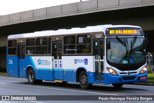 Emflotur - Empresa Florianópolis de Transportes Coletivos 3316 na cidade de Florianópolis, Santa Catarina, Brasil, por Paulo Henrique Pereira Borges. Número da foto: #12560145.