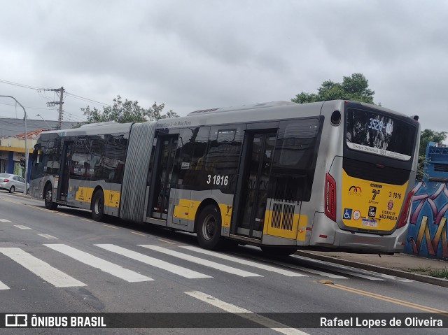 Viação Metrópole Paulista - Zona Leste 3 1816 na cidade de São Paulo, São Paulo, Brasil, por Rafael Lopes de Oliveira. Número da foto: #12573587.