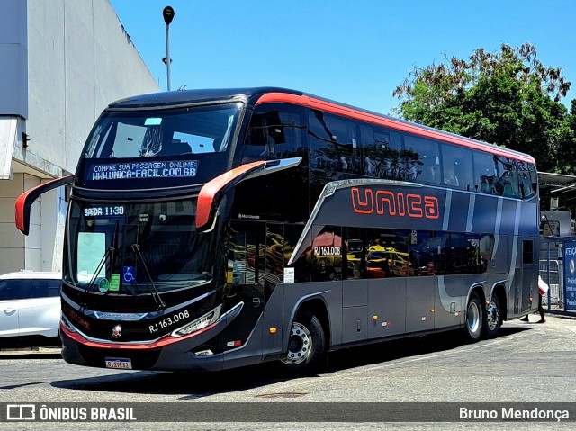 Transportes Única Petrópolis RJ 163.008 na cidade de Rio de Janeiro, Rio de Janeiro, Brasil, por Bruno Mendonça. Número da foto: #12578845.