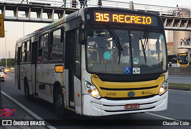Real Auto Ônibus A41136 na cidade de Rio de Janeiro, Rio de Janeiro, Brasil, por Claudio Luiz. Número da foto: #12590072.