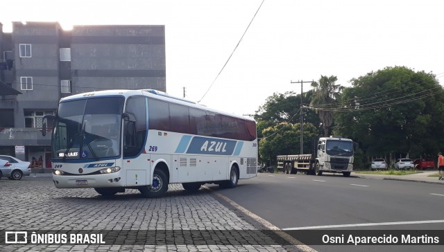 Expresso Azul 269 na cidade de Teutônia, Rio Grande do Sul, Brasil, por Osni Aparecido Martins. Número da foto: #12543176.