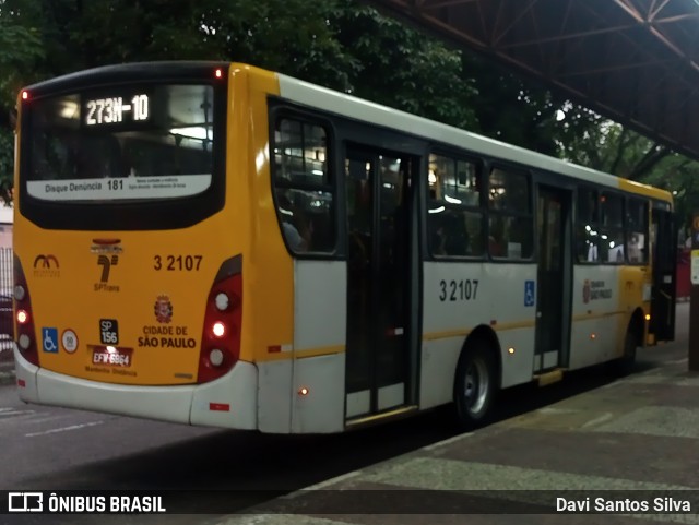 Viação Metrópole Paulista - Zona Leste 3 2107 na cidade de São Paulo, São Paulo, Brasil, por Davi Santos Silva. Número da foto: #12647961.