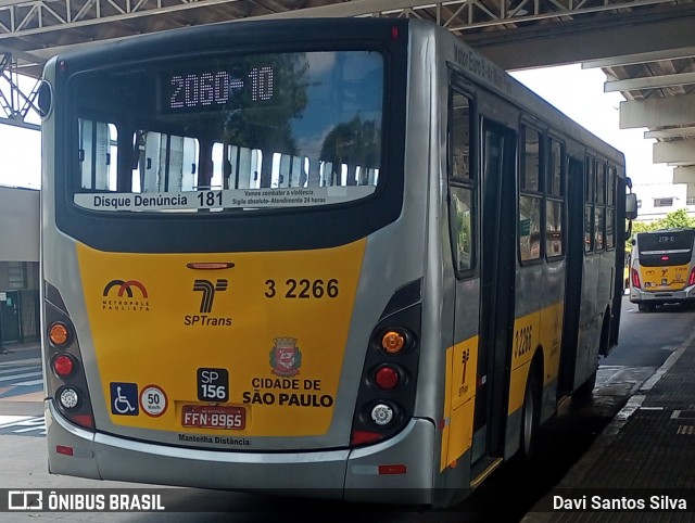 Viação Metrópole Paulista - Zona Leste 3 2266 na cidade de São Paulo, São Paulo, Brasil, por Davi Santos Silva. Número da foto: #12651580.