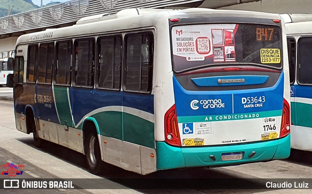 Transportes Campo Grande D53643 na cidade de Rio de Janeiro, Rio de Janeiro, Brasil, por Claudio Luiz. Número da foto: #12609566.