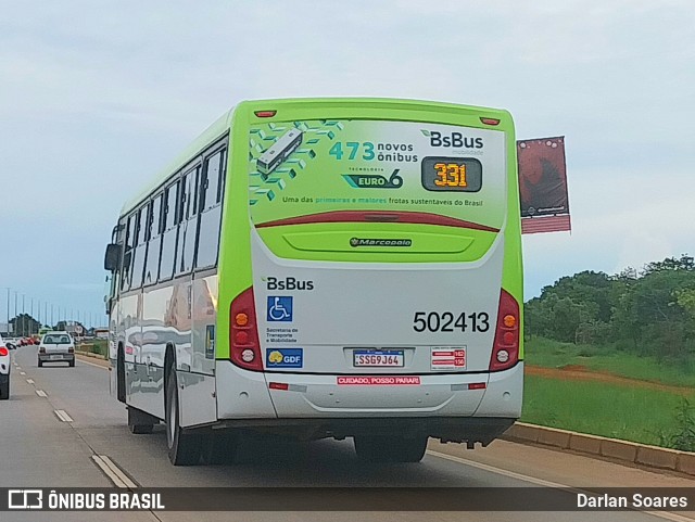 BsBus Mobilidade 502413 na cidade de Brasília, Distrito Federal, Brasil, por Darlan Soares. Número da foto: #12657805.