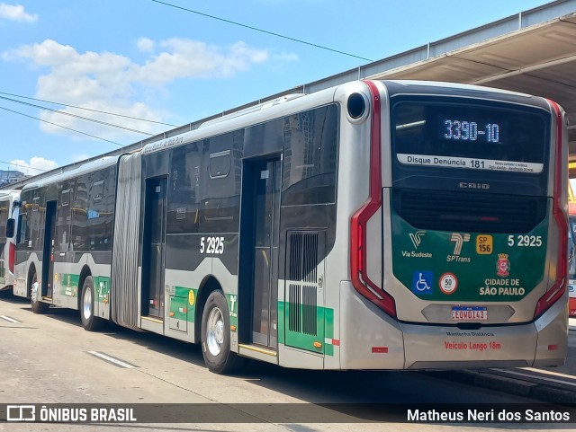 Via Sudeste Transportes S.A. 5 2925 na cidade de São Paulo, São Paulo, Brasil, por Matheus Neri dos Santos. Número da foto: #12610948.