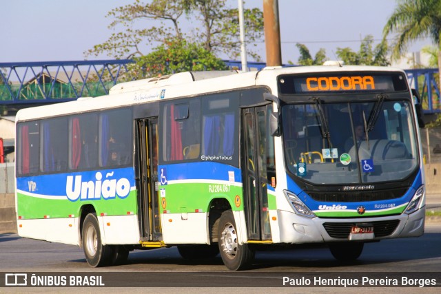 Viação União RJ 204.067 na cidade de Duque de Caxias, Rio de Janeiro, Brasil, por Paulo Henrique Pereira Borges. Número da foto: #12615025.