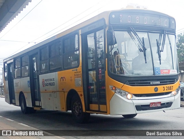 Viação Metrópole Paulista - Zona Leste 3 2887 na cidade de São Paulo, São Paulo, Brasil, por Davi Santos Silva. Número da foto: #12618427.