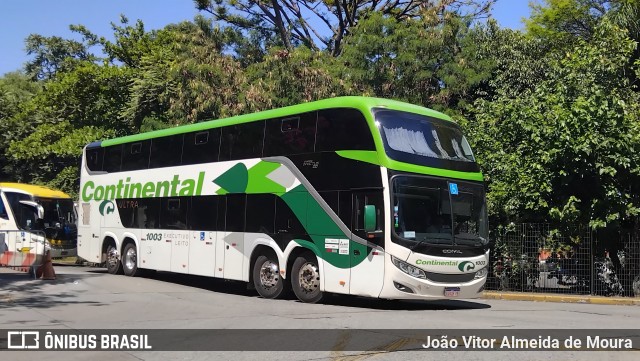 Viação Continental de Transportes 1003 na cidade de São Paulo, São Paulo, Brasil, por João Vitor Almeida de Moura. Número da foto: #12619994.