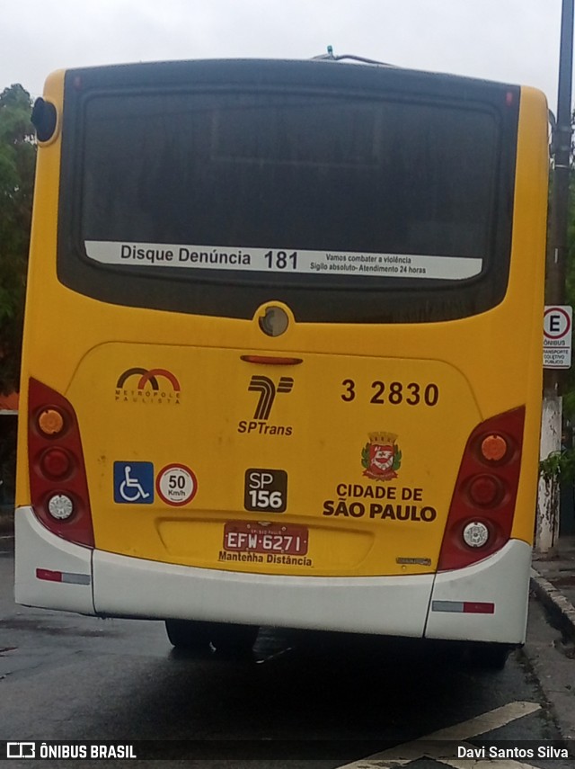 Viação Metrópole Paulista - Zona Leste 3 2830 na cidade de São Paulo, São Paulo, Brasil, por Davi Santos Silva. Número da foto: #12618423.