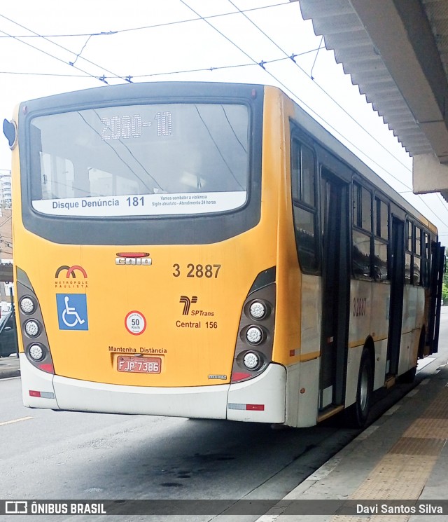 Viação Metrópole Paulista - Zona Leste 3 2887 na cidade de São Paulo, São Paulo, Brasil, por Davi Santos Silva. Número da foto: #12618437.