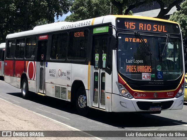 Auto Viação Alpha A48113 na cidade de Rio de Janeiro, Rio de Janeiro, Brasil, por Luiz Eduardo Lopes da Silva. ID da foto: 11864329.