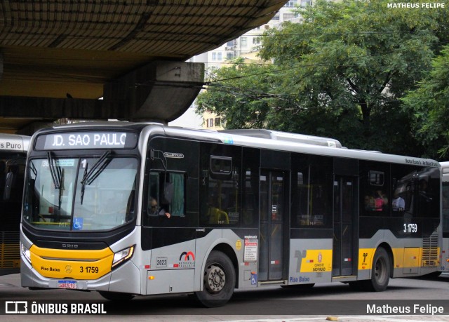 Viação Metrópole Paulista - Zona Leste 3 1759 na cidade de São Paulo, São Paulo, Brasil, por Matheus Felipe. ID da foto: 11879706.