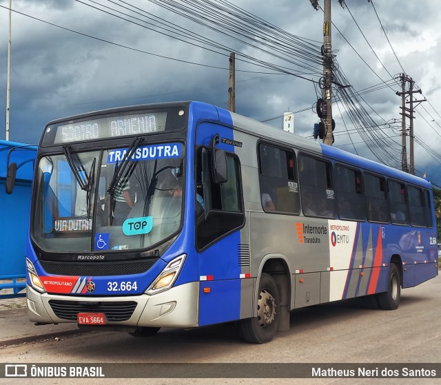 Viação Transdutra 32.664 na cidade de Guarulhos, São Paulo, Brasil, por Matheus Neri dos Santos. ID da foto: 11895203.