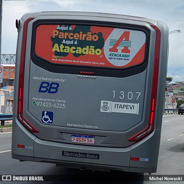 BB Transportes e Turismo 1307 na cidade de Itapevi, São Paulo, Brasil, por Michel Nowacki. Número da foto: #11842151.