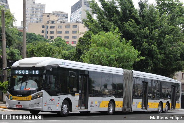 Viação Metrópole Paulista - Zona Leste 3 1153 na cidade de São Paulo, São Paulo, Brasil, por Matheus Felipe. ID da foto: 11933737.