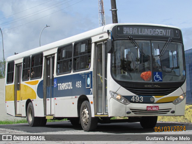 Transcol - Transportes Coletivos Ltda. 493 na cidade de Recife, Pernambuco, Brasil, por Gustavo Felipe Melo. Número da foto: #11944069.