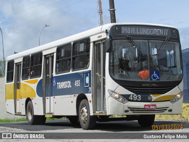 Transcol - Transportes Coletivos Ltda. 493 na cidade de Recife, Pernambuco, Brasil, por Gustavo Felipe Melo. ID da foto: 11944069.