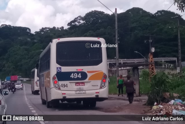 Transcol - Transportes Coletivos Ltda. 494 na cidade de Recife, Pernambuco, Brasil, por Luiz Adriano Carlos. Número da foto: #11957476.