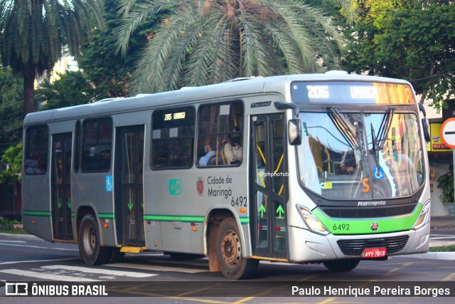TCCC - Transporte Coletivo Cidade Canção 6492 na cidade de Maringá, Paraná, Brasil, por Paulo Henrique Pereira Borges. Número da foto: #11918079.