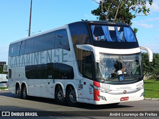 Auto Viação Catarinense 3513 na cidade de Florianópolis, Santa Catarina, Brasil, por André Lourenço de Freitas. ID da foto: 12014735.