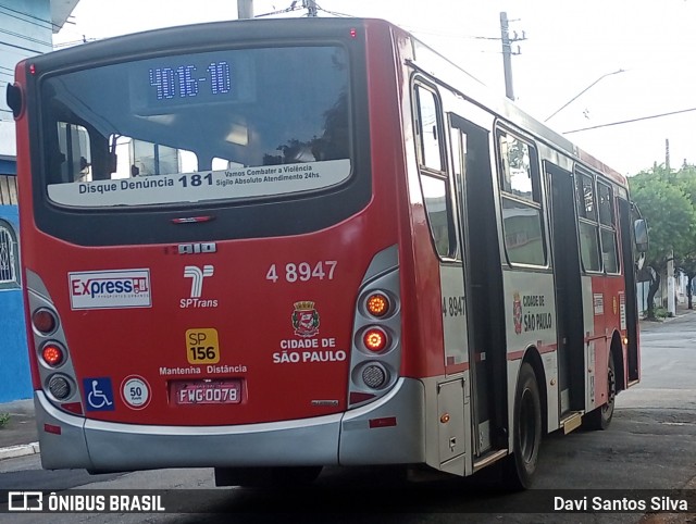Express Transportes Urbanos Ltda 4 8947 na cidade de São Paulo, São Paulo, Brasil, por Davi Santos Silva. Número da foto: #12017696.