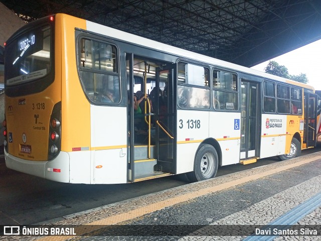 Viação Metrópole Paulista - Zona Leste 3 1318 na cidade de São Paulo, São Paulo, Brasil, por Davi Santos Silva. ID da foto: 12022005.