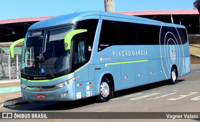 Viação Garcia 8345 na cidade de Londrina, Paraná, Brasil, por Vagner Valani. ID da foto: 12024509.