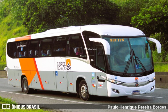 Viação Cidade do Aço RJ 174.076 na cidade de Piraí, Rio de Janeiro, Brasil, por Paulo Henrique Pereira Borges. ID da foto: 12026828.