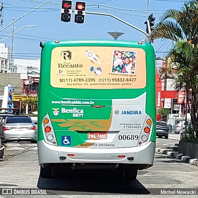 BBTT - Benfica Barueri Transporte e Turismo 00689 na cidade de Jandira, São Paulo, Brasil, por Michel Nowacki. ID da foto: 12043455.