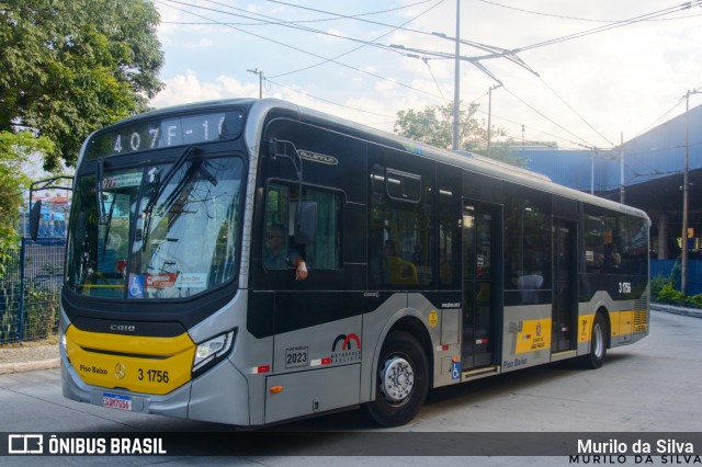 Viação Metrópole Paulista - Zona Leste 3 1756 na cidade de São Paulo, São Paulo, Brasil, por Murilo da Silva. ID da foto: 12005270.