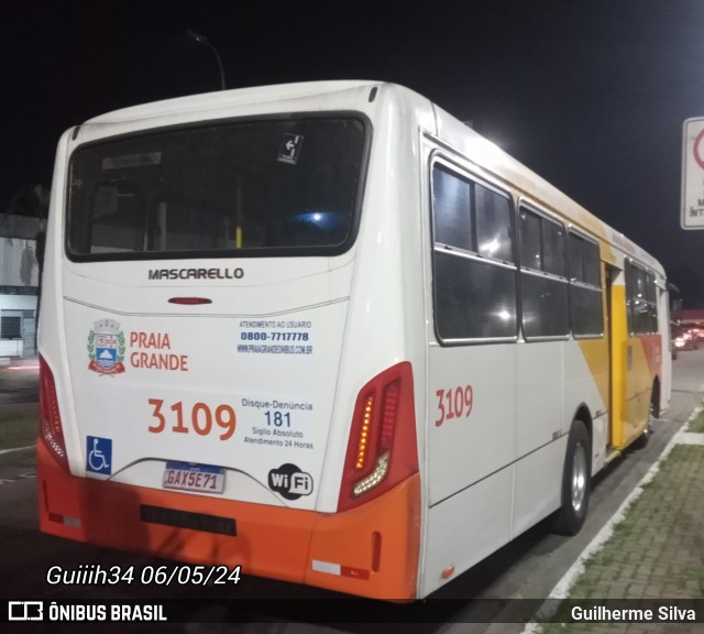 Viação Piracicabana Praia Grande 3109 na cidade de Praia Grande, São Paulo, Brasil, por Guilherme Silva. Número da foto: #12142406.