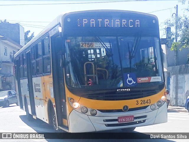Viação Metrópole Paulista - Zona Leste 3 2843 na cidade de São Paulo, São Paulo, Brasil, por Davi Santos Silva. Número da foto: #12142039.