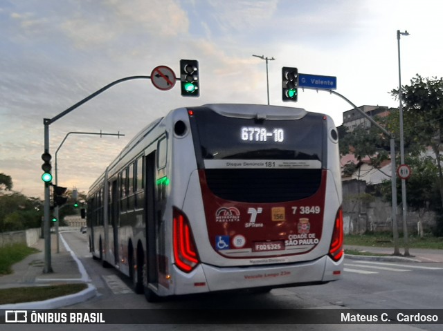Viação Metrópole Paulista - Zona Sul 7 3849 na cidade de São Paulo, São Paulo, Brasil, por Mateus C.  Cardoso. Número da foto: #12200330.