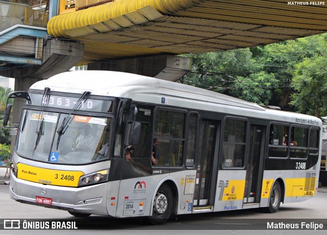 Viação Metrópole Paulista - Zona Leste 3 2408 na cidade de São Paulo, São Paulo, Brasil, por Matheus Felipe. Número da foto: #12150181.
