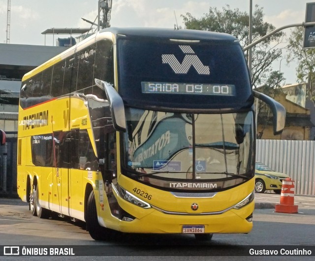 Viação Nova Itapemirim 40236 na cidade de Rio de Janeiro, Rio de Janeiro, Brasil, por Gustavo Coutinho. Número da foto: #12155201.