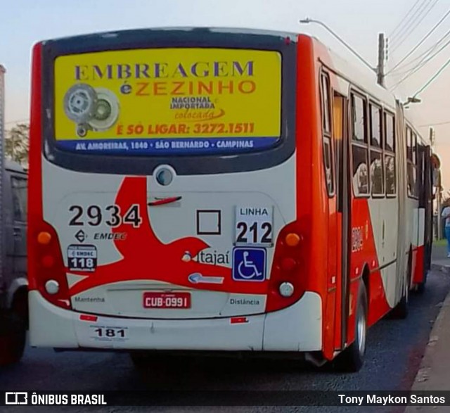 Itajaí Transportes Coletivos 2934 na cidade de Campinas, São Paulo, Brasil, por Tony Maykon Santos. Número da foto: #12155931.