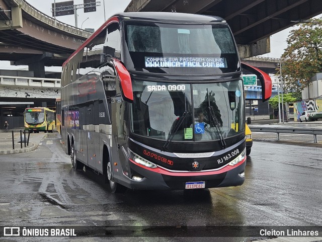 Transportes Única Petrópolis RJ 163.008 na cidade de Rio de Janeiro, Rio de Janeiro, Brasil, por Cleiton Linhares. Número da foto: #12250096.