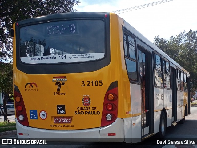 Viação Metrópole Paulista - Zona Leste 3 2105 na cidade de São Paulo, São Paulo, Brasil, por Davi Santos Silva. Número da foto: #12330860.