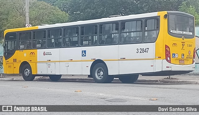 Viação Metrópole Paulista - Zona Leste 3 2847 na cidade de São Paulo, São Paulo, Brasil, por Davi Santos Silva. Número da foto: #12402247.