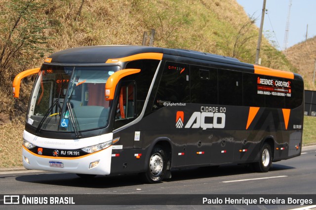 Viação Cidade do Aço RJ 174.191 na cidade de Piraí, Rio de Janeiro, Brasil, por Paulo Henrique Pereira Borges. Número da foto: #12430640.